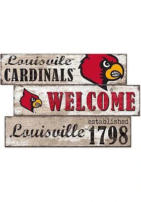 Louisville Cardinals Welcome 3 Plank Sign - Red
