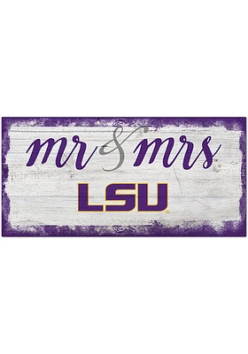 LSU Tigers Script Mr and Mrs Sign - Purple