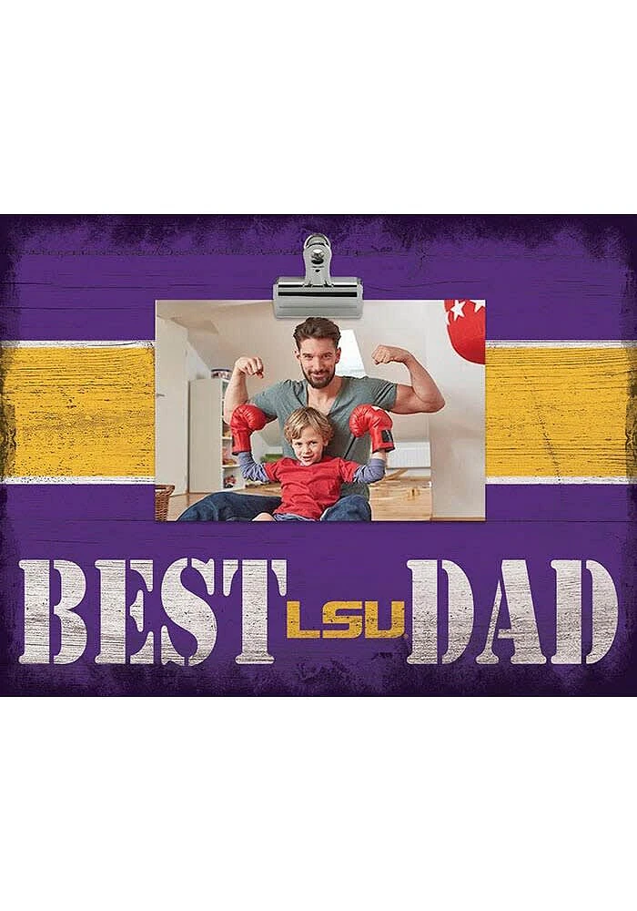 LSU Tigers Best Dad Striped Clip Picture Frame - Purple