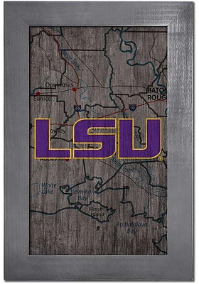 LSU Tigers City Map Sign - Purple