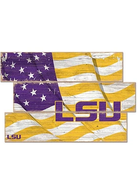 LSU Tigers Flag 3 Plank Sign - Purple