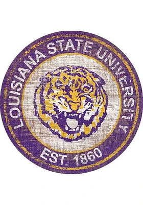 LSU Tigers Round Heritage Logo Sign - Purple