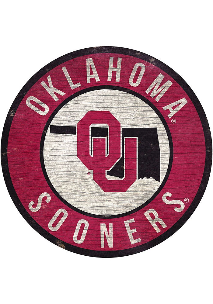 Oklahoma Sooners State Circle Sign Sign - Red