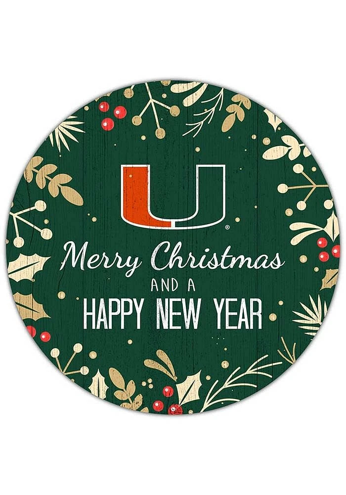 Miami Hurricanes Merry Christmas and New Year Circle Sign - Orange