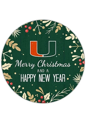 Miami Hurricanes Merry Christmas and New Year Circle Sign - Orange