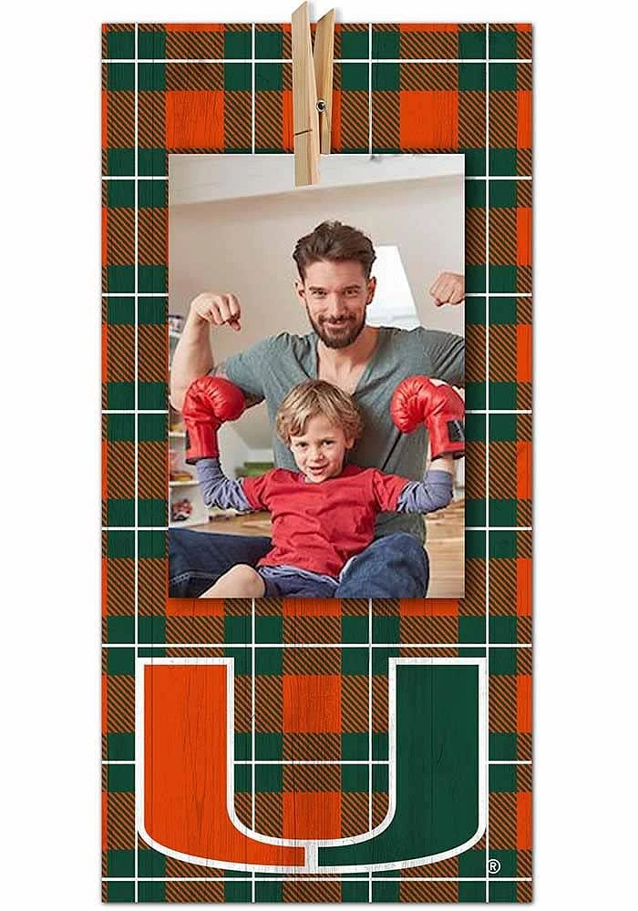 Miami Hurricanes Plaid Clothespin Sign - Orange