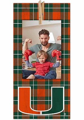 Miami Hurricanes Plaid Clothespin Sign - Orange