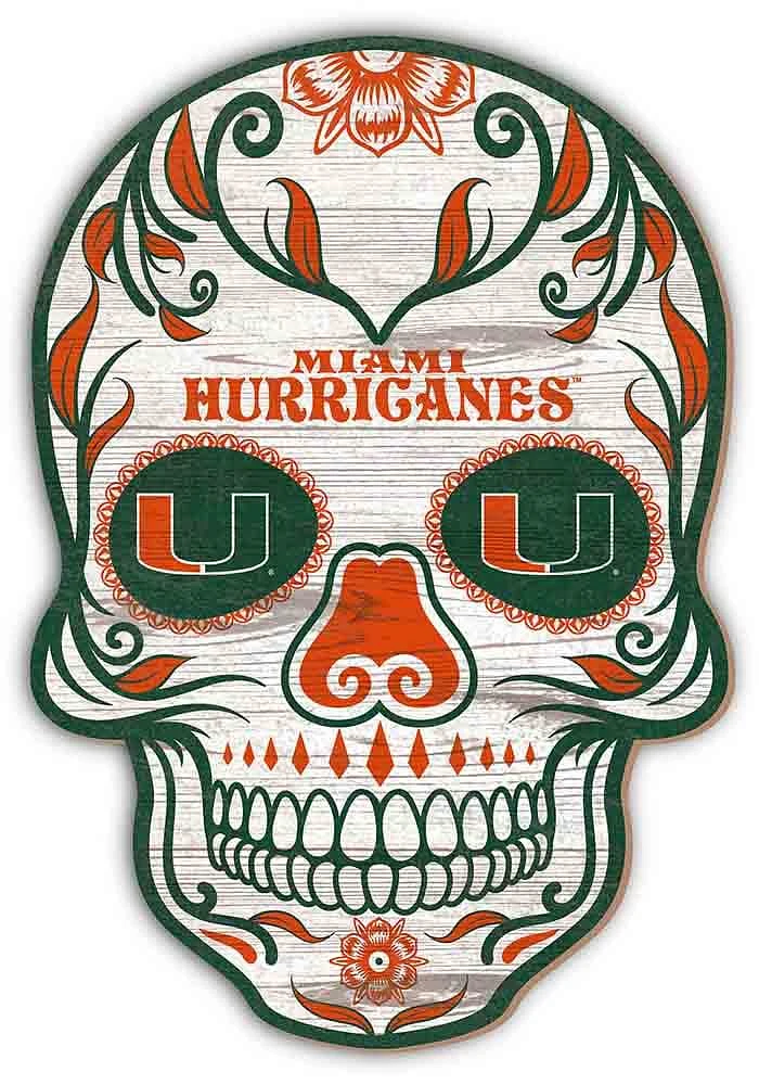 Miami Hurricanes 12 Inch Sugar Skull Sign - Orange
