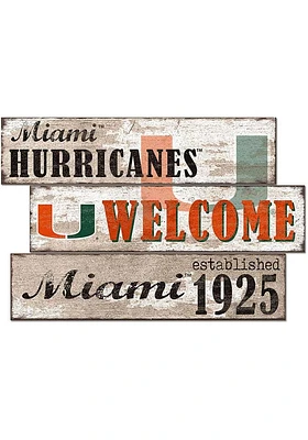 Miami Hurricanes Welcome 3 Plank Sign - Orange