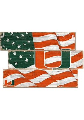Miami Hurricanes Flag 3 Plank Sign - Orange