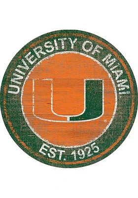 Miami Hurricanes Round Heritage Logo Sign - Orange