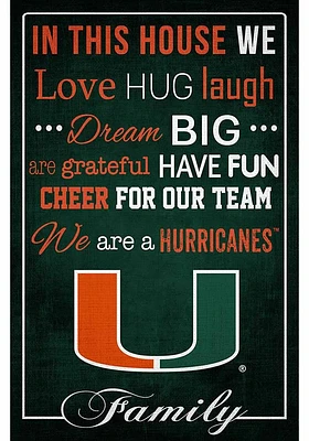 Miami Hurricanes In This House 17x26 Sign - Orange