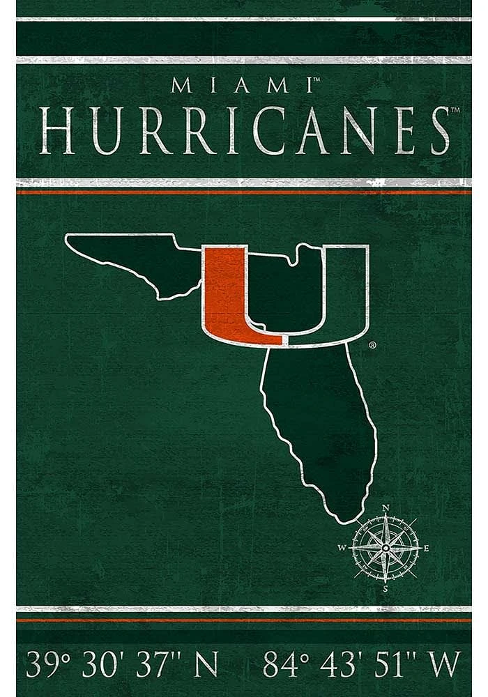 Miami Hurricanes Coordinates 17x26 Sign - Orange