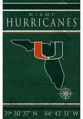 Miami Hurricanes Coordinates 17x26 Sign - Orange