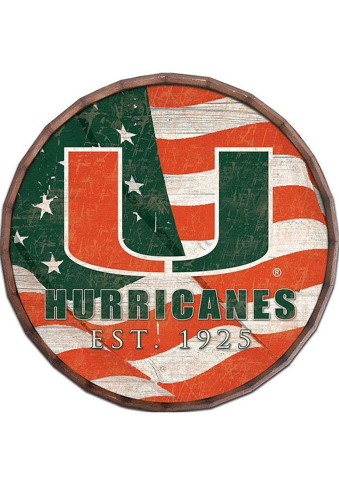 Miami Hurricanes Flag 24 Inch Barrel Top Sign - Orange