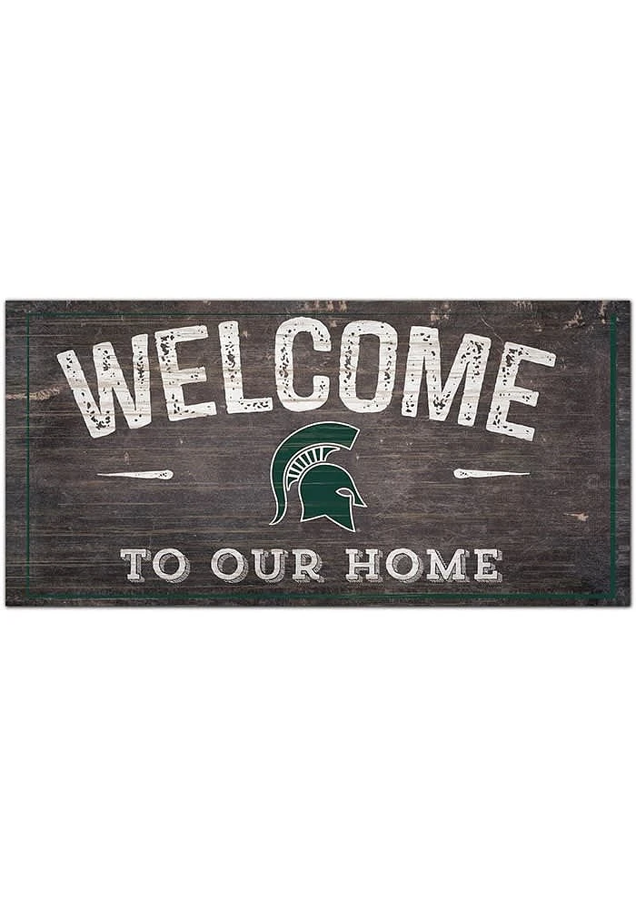 Michigan State Spartans Welcome Distressed Sign - Green
