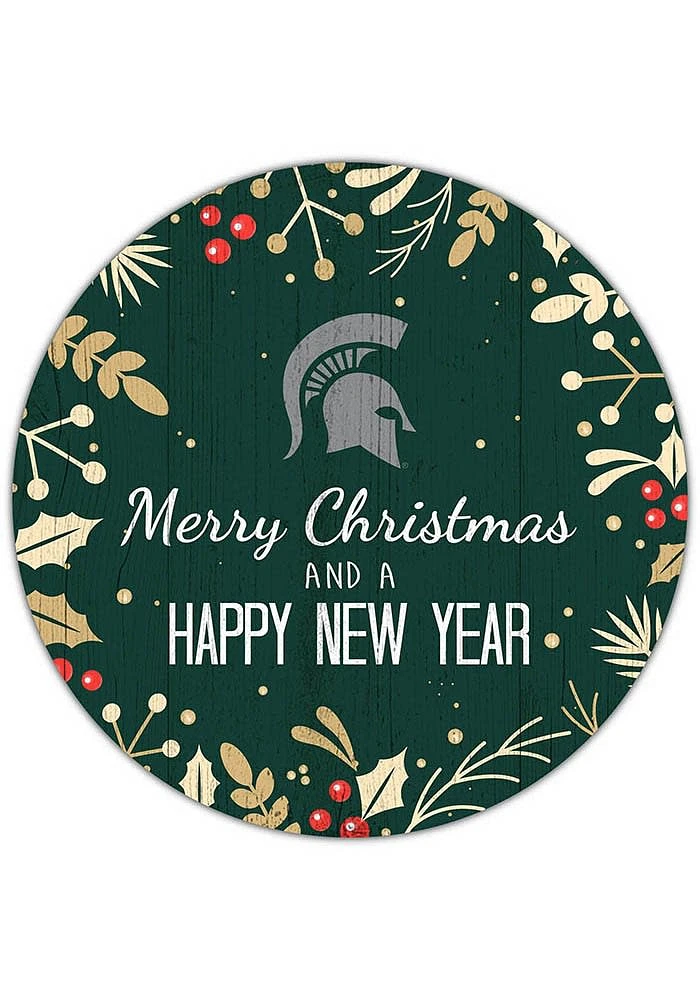 Michigan State Spartans Merry Christmas and New Year Circle Sign - Green