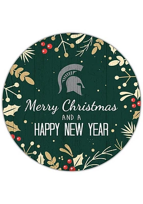Michigan State Spartans Merry Christmas and New Year Circle Sign - Green