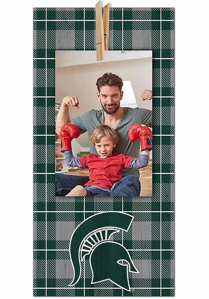 Michigan State Spartans Plaid Clothespin Sign - Green