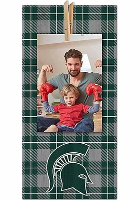 Michigan State Spartans Plaid Clothespin Sign - Green