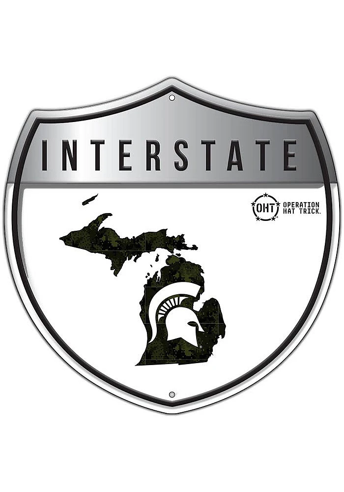 Michigan State Spartans 24in OHT Camo Interstate Sign - Green