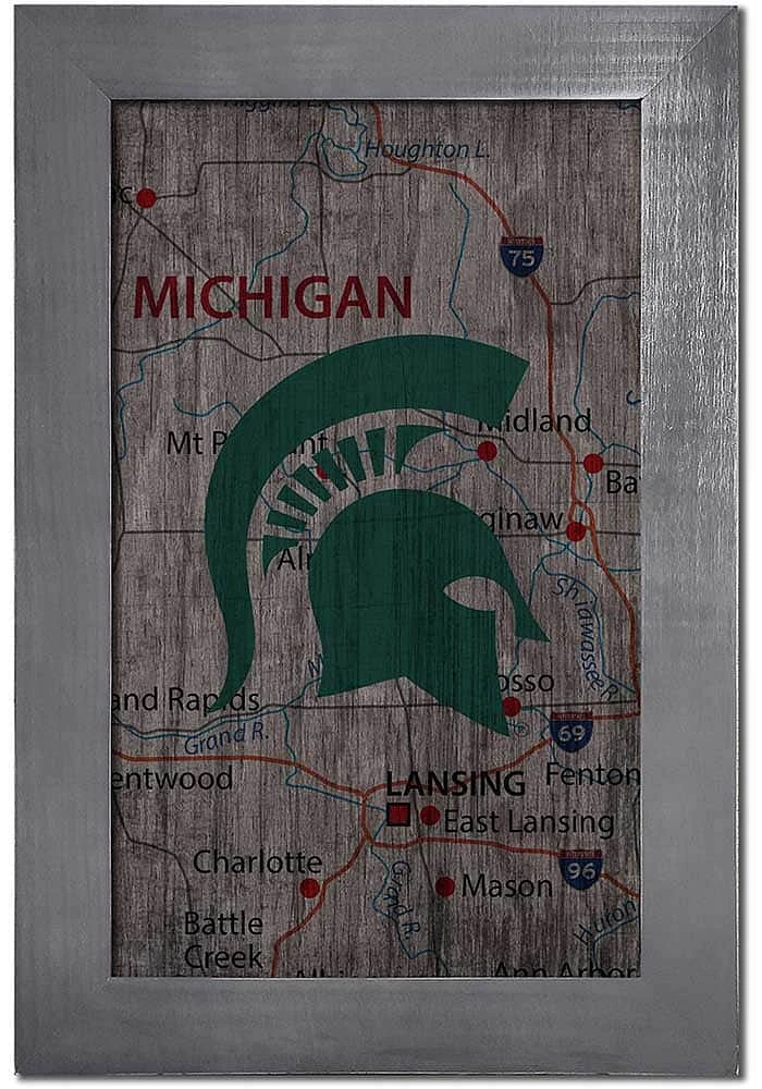 Michigan State Spartans City Map Sign - Green