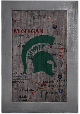 Michigan State Spartans City Map Sign - Green