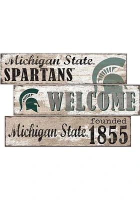 Michigan State Spartans Welcome 3 Plank Sign - Green