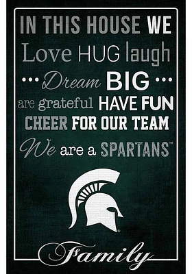 Michigan State Spartans In This House 17x26 Sign - Green