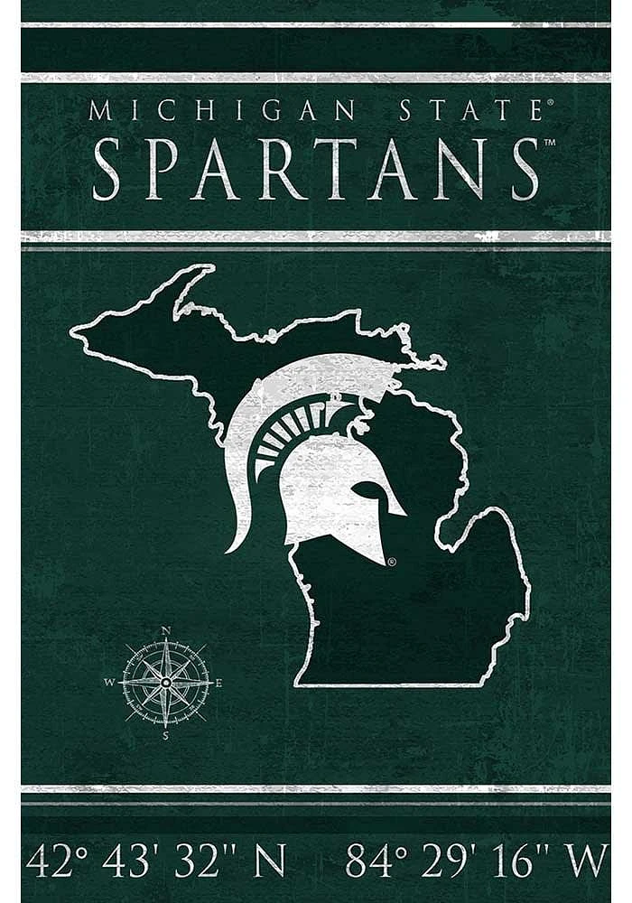 Michigan State Spartans Coordinates 17x26 Sign - Green