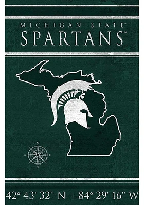 Michigan State Spartans Coordinates 17x26 Sign - Green