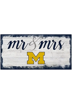 Michigan Wolverines Script Mr and Mrs Sign - Blue