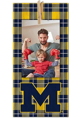 Michigan Wolverines Plaid Clothespin Sign - Blue