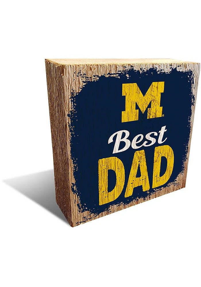 Michigan Wolverines Best Dad Block Sign - Blue