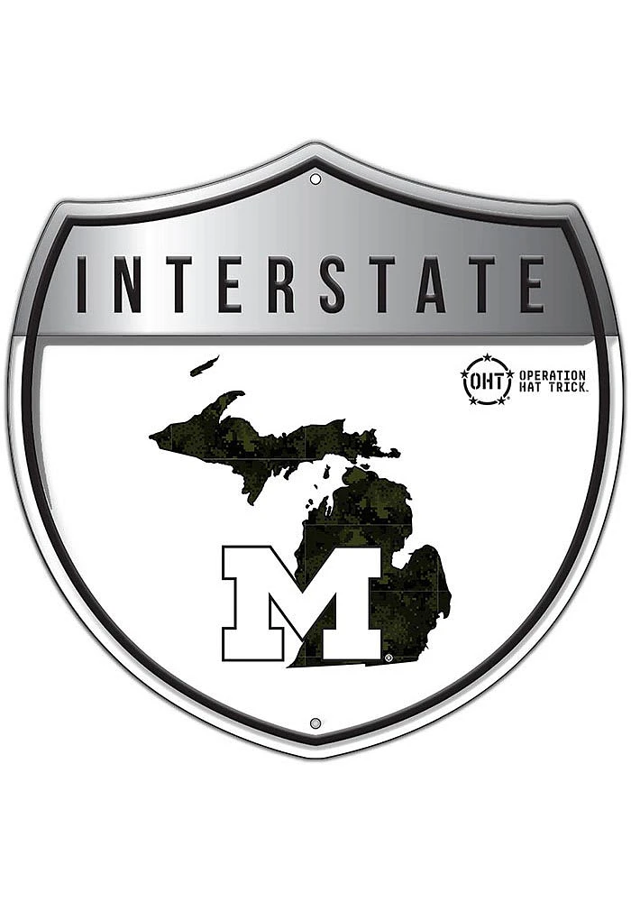 Michigan Wolverines 24in OHT Camo Interstate Sign - Blue