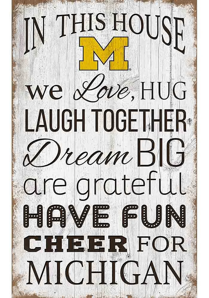Michigan Wolverines In This House 11x19 Sign - Blue