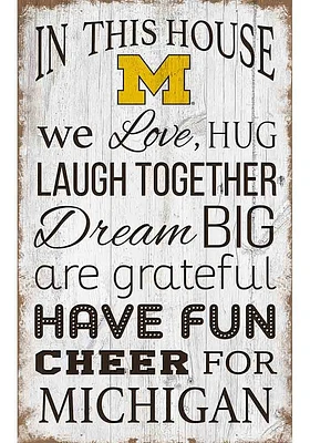 Michigan Wolverines In This House 11x19 Sign - Blue