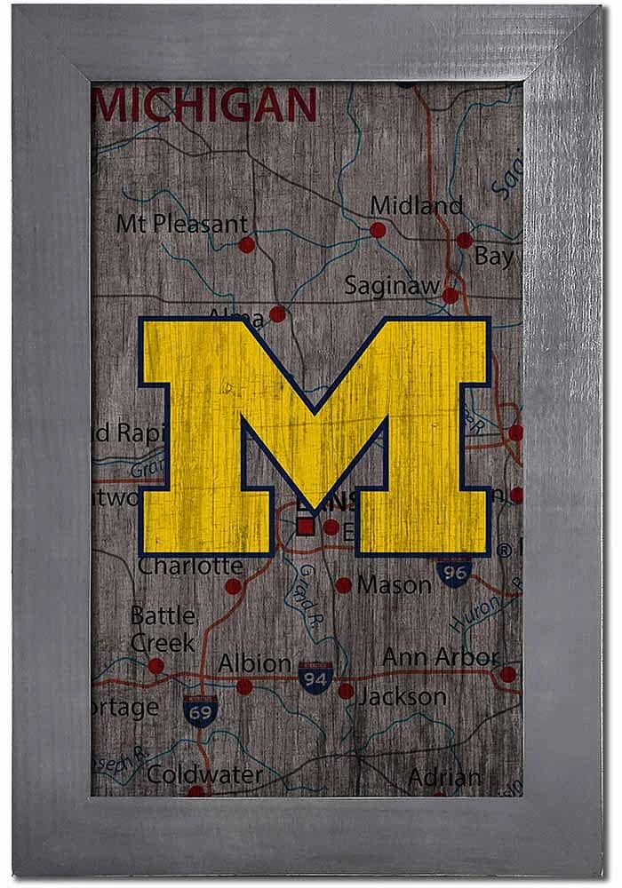 Michigan Wolverines City Map Sign - Blue