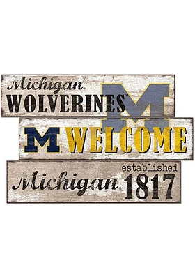 Michigan Wolverines Welcome 3 Plank Sign - Blue