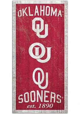 Oklahoma Sooners 6X12 Heritage Logos Sign - Red