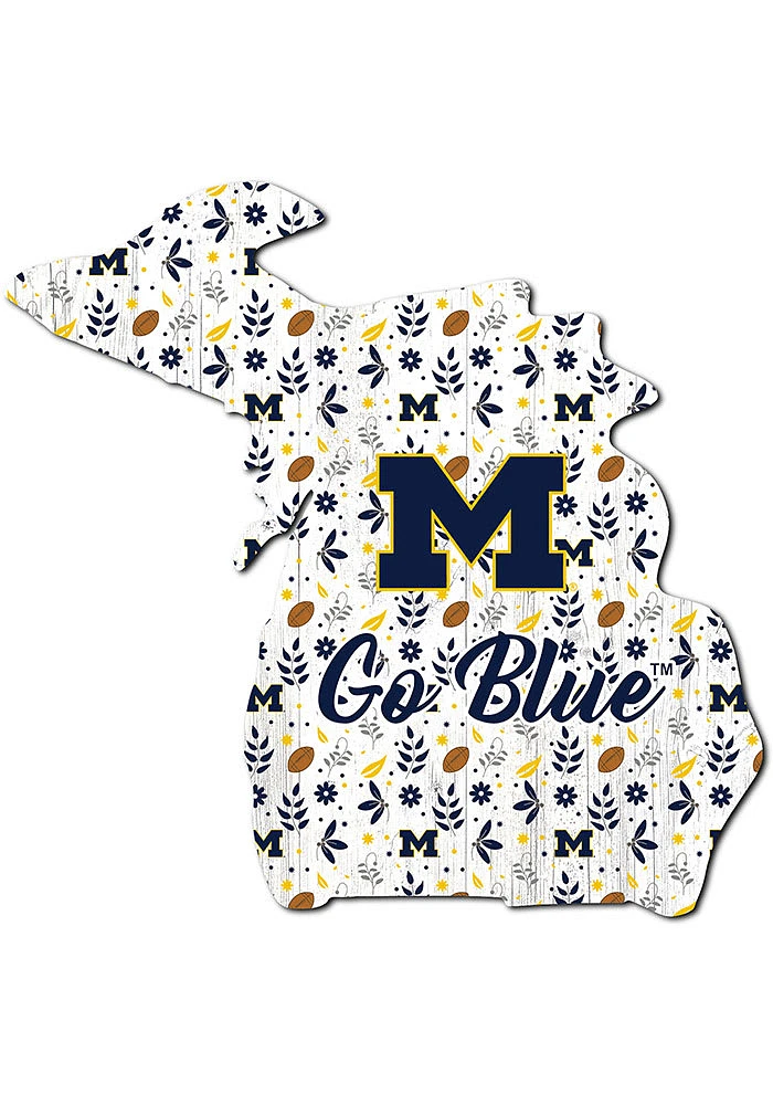 Michigan Wolverines 24 Inch Floral State Wall Art - Blue