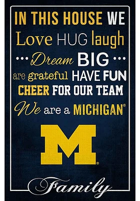 Michigan Wolverines In This House 17x26 Sign - Blue