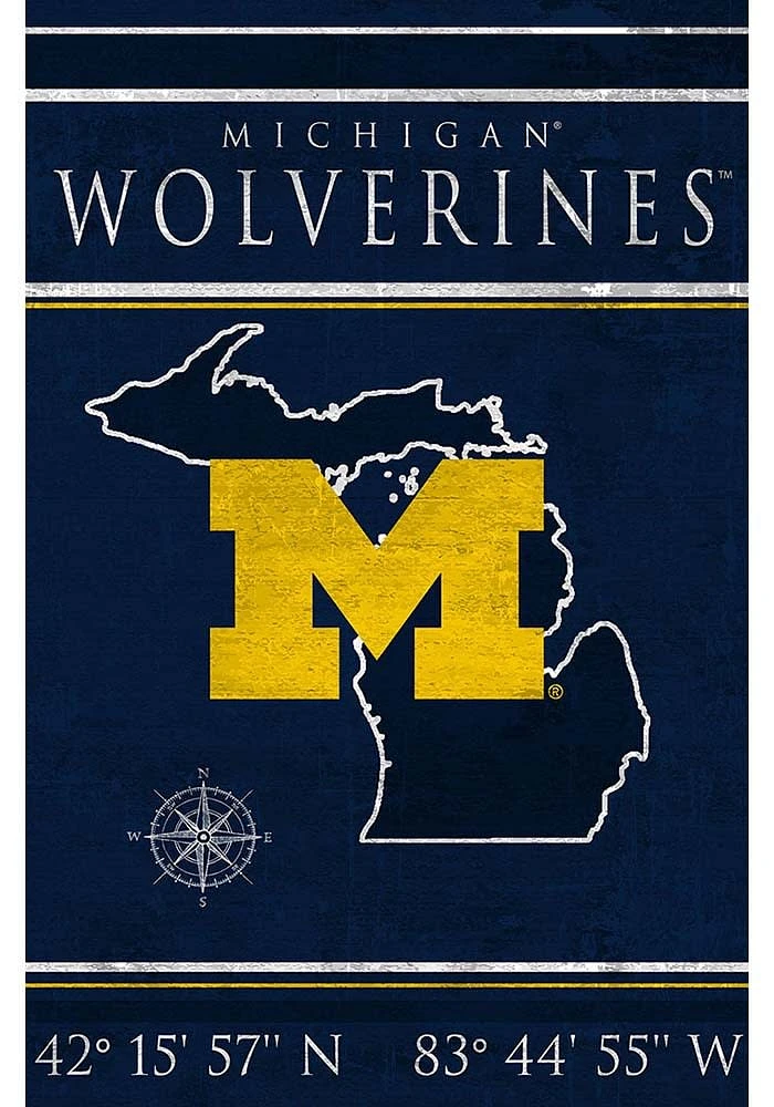 Michigan Wolverines Coordinates 17x26 Sign - Blue