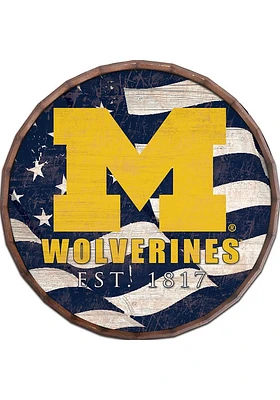 Michigan Wolverines Flag 24 Inch Barrel Top Sign - Blue
