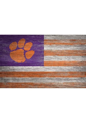 Clemson Tigers Distressed Flag 11x19 Sign - Purple