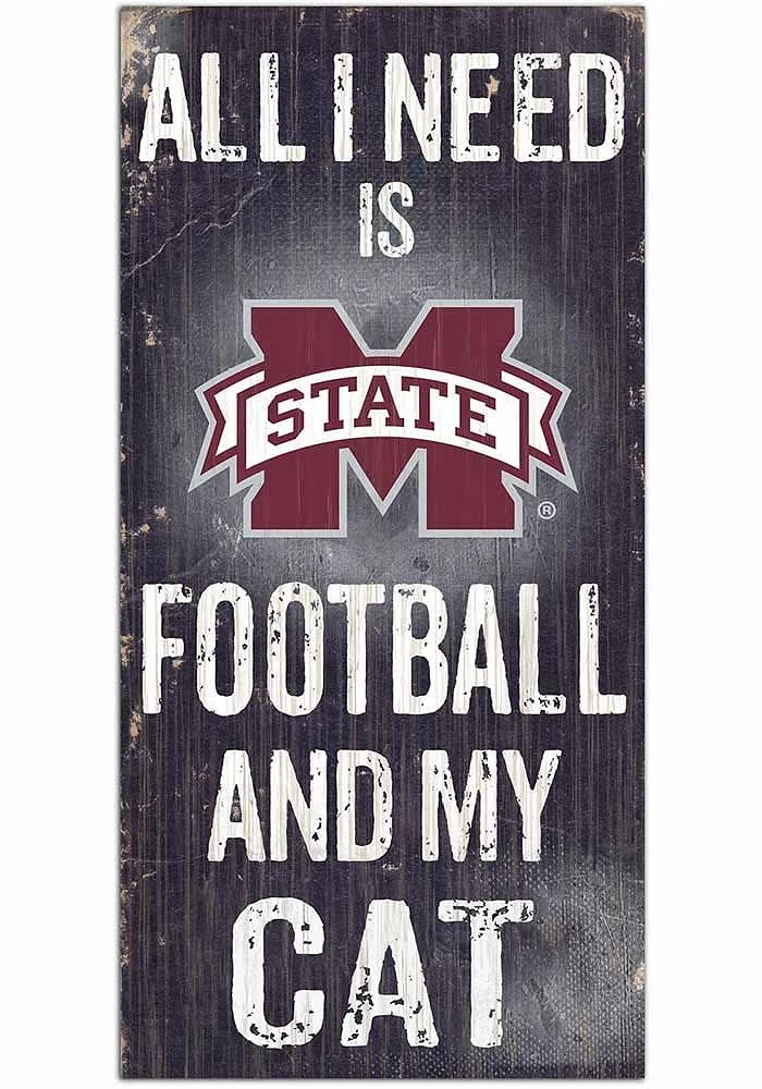 Mississippi State Bulldogs Football and My Cat Sign - Maroon
