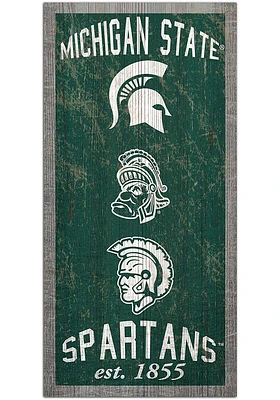 Michigan State Spartans 6X12 Heritage Logos Sign - Green
