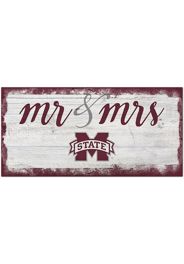 Mississippi State Bulldogs Script Mr and Mrs Sign - Maroon