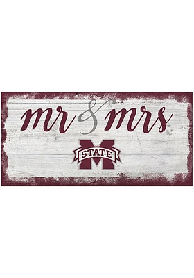 Mississippi State Bulldogs Script Mr and Mrs Sign - Maroon