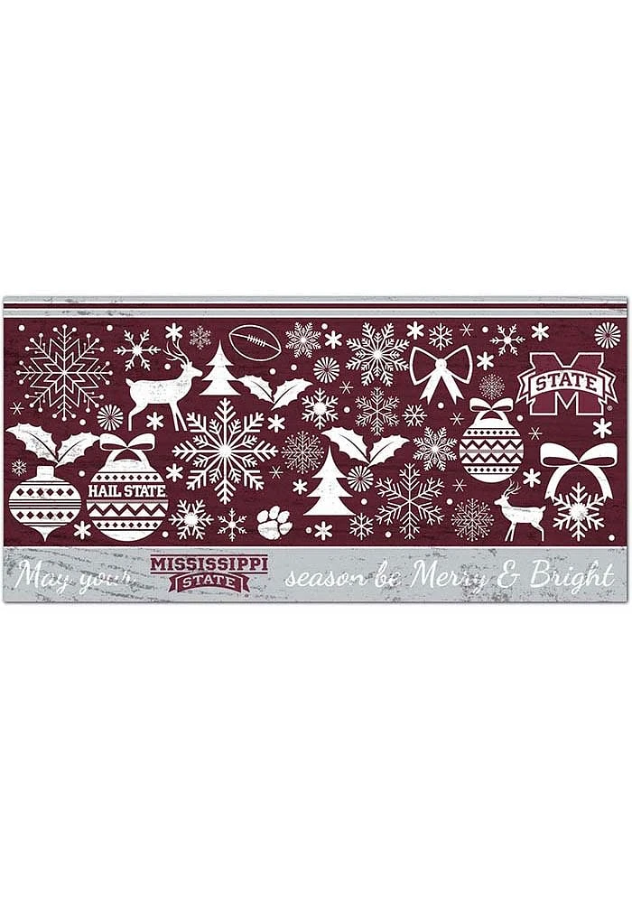 Mississippi State Bulldogs Merry and Bright Sign - Maroon